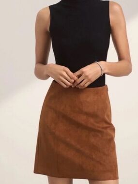 Aritzia Babaton Faux Suede Hopper Mini Skirt in Dark Camel Size 12 Like New